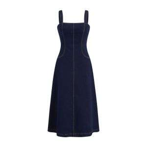 Stretch Denim A-Line Maxi Cami Dress For Daily Casual