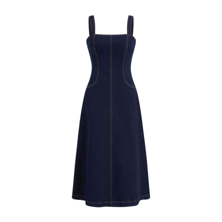 stretch denim dress uk Light Wash Stretch Denim Fitted & Flared Mini Dress