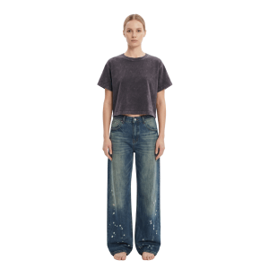 Snow Washed Round Neck Cropped Short Sleeve T-Shirt