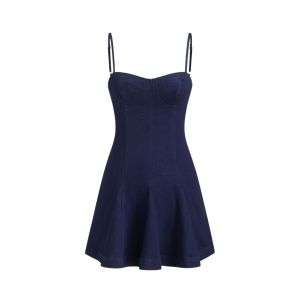 Stretch Denim Sweetheart Ruffle Cami Mini Dress