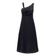 Women’s Asymmetrical Shoulder Strap Long Denim Dress