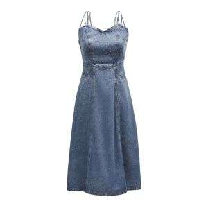 Slim-Fit Midi Denim Cami Dress
