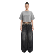 Snow Washed Vintage Crew Neck Drop Shoulder Cropped T-Shirt