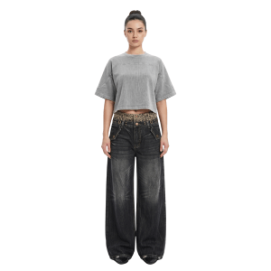 Snow Washed Vintage Crew Neck Drop Shoulder Cropped T-Shirt