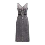 Slim-Fit V-Neck Sleeveless Denim Midi Dress