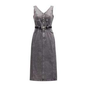 Slim-Fit V-Neck Sleeveless Denim Midi Dress