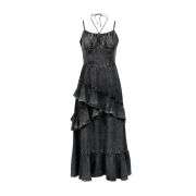 Women’s Washed Halter Tie Strap Denim Maxi Dress
