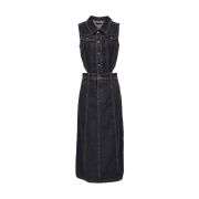Sleeveless Cutout High-Waist Denim Midi Dress