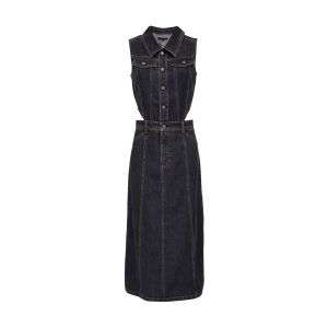 Sleeveless Cutout High-Waist Denim Midi Dress