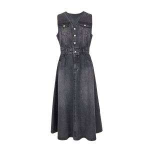 Women's Sleeveless V-Neck Midi Denim Dress