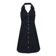Women’s V-Neck Halter High-Waist Denim Mini Dress