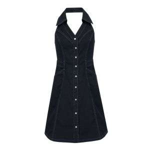 Women's V-Neck Halter High-Waist Denim Mini Dress