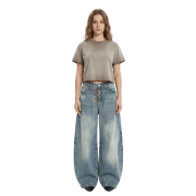 Inside-Out Tumble Washed Round Neck Cropped Short Sleeve T-Shirt