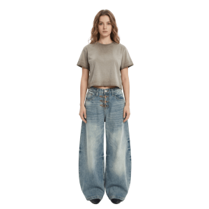 Inside-Out Tumble Washed Round Neck Cropped Short Sleeve T-Shirt