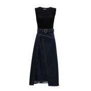 Women’s Knit & Denim Patchwork Slim-Fit Maxi Dress