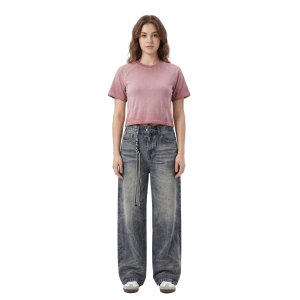Inside-Out Tumble Washed Raglan Sleeve Round Neck Cropped T-Shirt