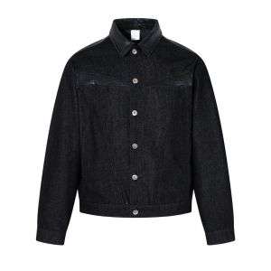 Heavyweight Vintage Washed Raw Denim Croc-Embossed Patchwork Workwear Jacket