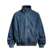 Vintage Washed Denim Stand Collar Patchwork Design Jacket