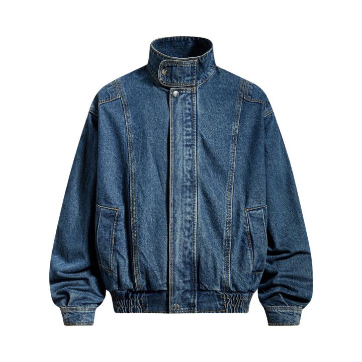 Denim Stand Collar Patchwork Jacket: Unique and Functional