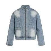 Men’s Structured Washed Distressed Stand Collar Jacket