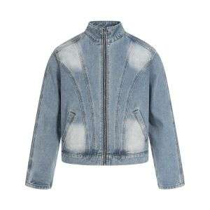 Men's Structured Washed Distressed Stand Collar Jacket