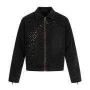 Men’s Watercolor Rhinestone Washed Cropped Loose Denim Jacket