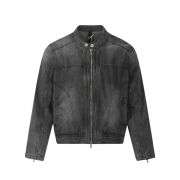 High Street Distressed Washed Stand Collar Cropped Denim Jacket