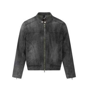 High Street Distressed Washed Stand Collar Cropped Denim Jacket