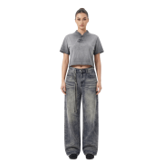 Inside-Out Tumble Washed Qipao Collar Short Sleeve Cropped T-Shirt