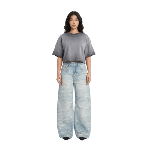 Inside-Out Tumble Washed Vintage Crew Neck Drop Shoulder Cropped T-Shirt