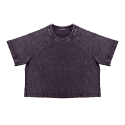Snow Washed Raglan Sleeve Round Neck Cropped T-Shirt