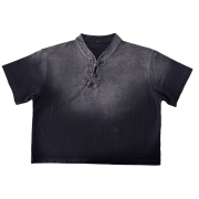 Light Tumble Monkey Wash Gradient Qipao Collar Short Sleeve Cropped T-Shirt
