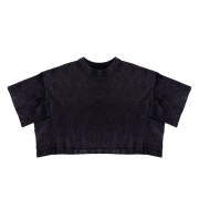 Snow Washed Casual Loose Fit Top Crew Neck Cropped T-Shirt