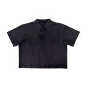 Snow Washed Qipao Collar Short Sleeve Cropped T-Shirt