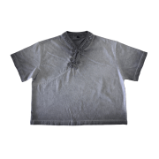 Inside-Out Tumble Washed Qipao Collar Short Sleeve Cropped T-Shirt