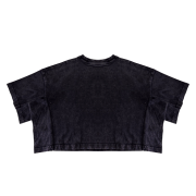 Snow Washed Casual Loose Fit Top Crew Neck Cropped T-Shirt