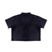 Snow Washed Qipao Collar Short Sleeve Cropped T-Shirt