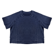 Snow Washed Raglan Sleeve Round Neck Cropped T-Shirt