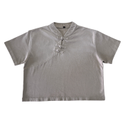 Light Tumble Monkey Wash Gradient Qipao Collar Short Sleeve Cropped T-Shirt
