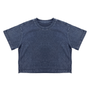 Snow Washed Round Neck Cropped Short Sleeve T-Shirt