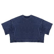 Snow Washed Casual Loose Fit Top Crew Neck Cropped T-Shirt