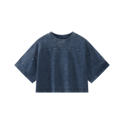 Snow Washed Vintage Crew Neck Drop Shoulder Cropped T-Shirt