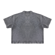 Snow Washed Qipao Collar Short Sleeve Cropped T-Shirt
