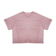 Snow Washed Raglan Sleeve Round Neck Cropped T-Shirt