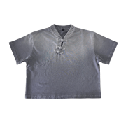 Light Tumble Monkey Wash Gradient Qipao Collar Short Sleeve Cropped T-Shirt
