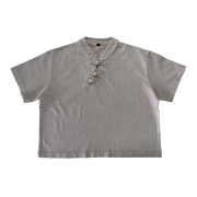 Snow Washed Qipao Collar Short Sleeve Cropped T-Shirt