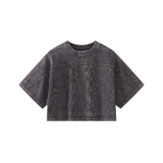 Snow Washed Vintage Crew Neck Drop Shoulder Cropped T-Shirt