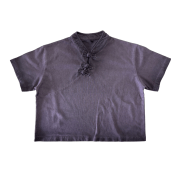 Inside-Out Tumble Washed Qipao Collar Short Sleeve Cropped T-Shirt