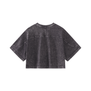 Snow Washed Vintage Crew Neck Drop Shoulder Cropped T-Shirt
