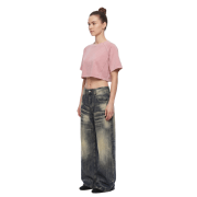 Snow Washed Raglan Sleeve Round Neck Cropped T-Shirt